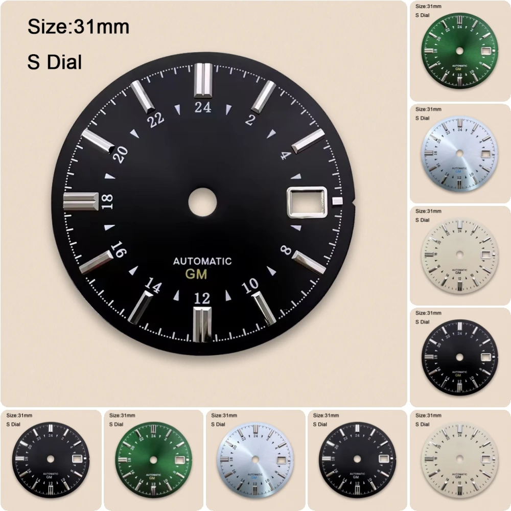 New 31mm G S Logo GMT Dial Fit NH34 Japan Movement Sunburst/Matte Solid Nail Dial Watch Modification Accessories