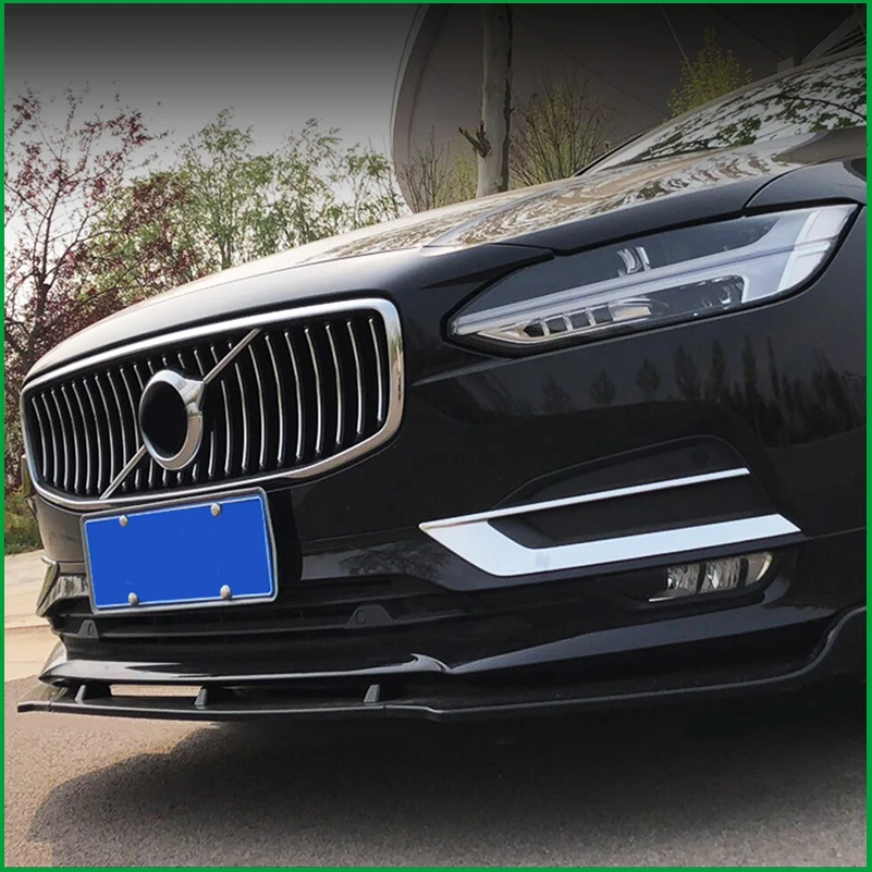 For Volvo S90 2016-2019 Front Bumper Lip Diffuser Protector Plate Spoiler Body Kit Cover Trim Strip Car Styling Auto Accessories