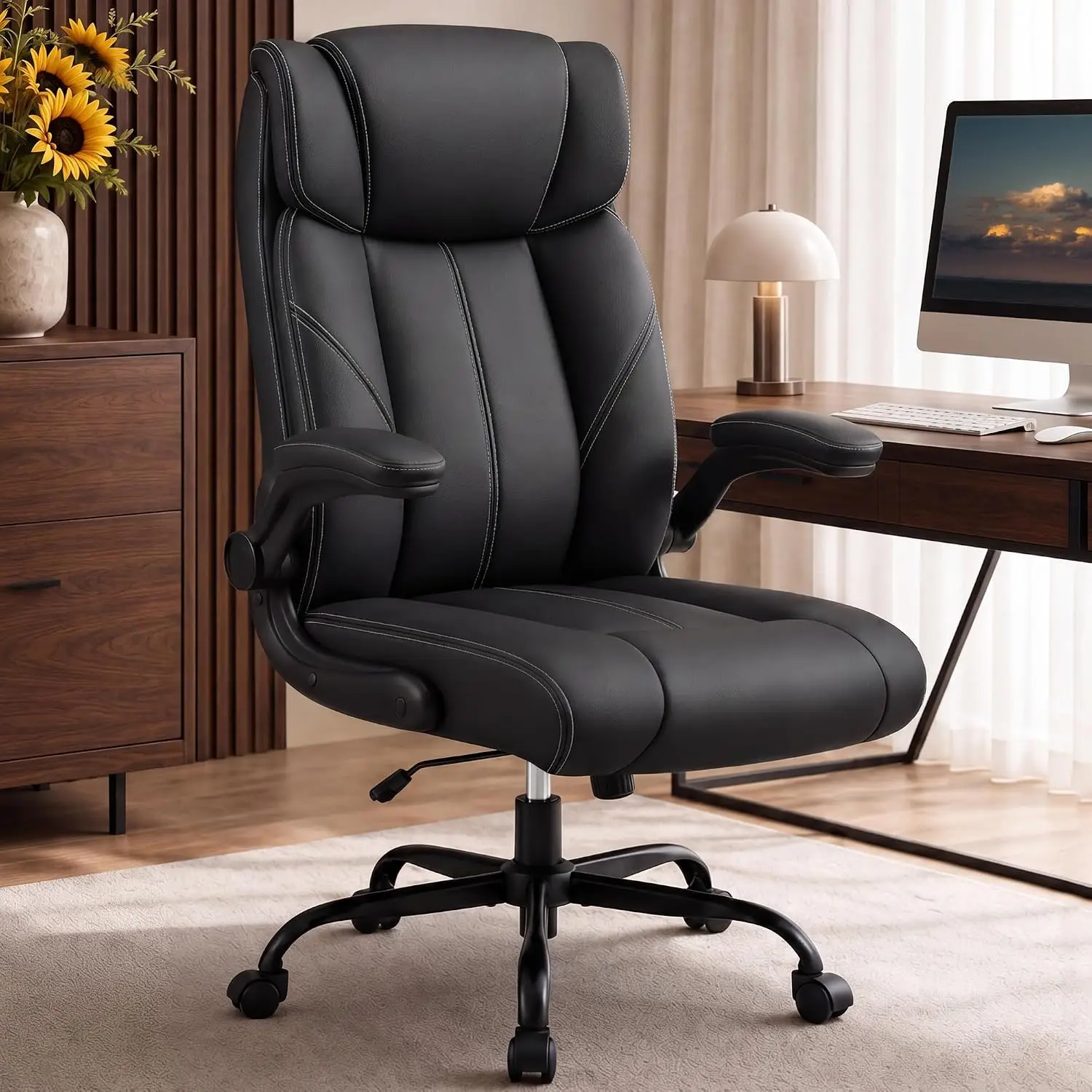 Office Chair, Leather Ergonomic Computer Desk Chair with Rocking | PU Leather High Back Executive Home Office, Customized