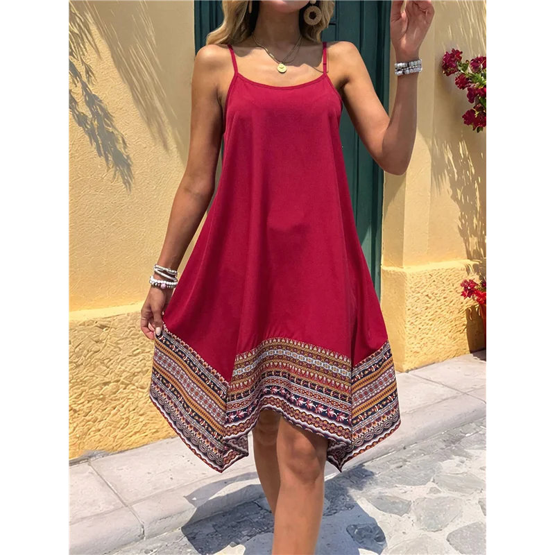 【SEE】Vestido largo bohemio con bloques de color para mujer, vestidos hawaianos con tirantes finos fluidos