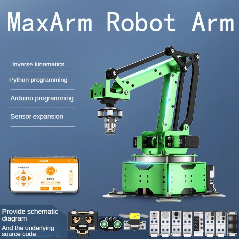 MaxArm 5 Axis Robot Arm Compatible Rails Robotics Manipulator for Arduino and AI Python ESP32 Programmable Kit Inverse Kinematic