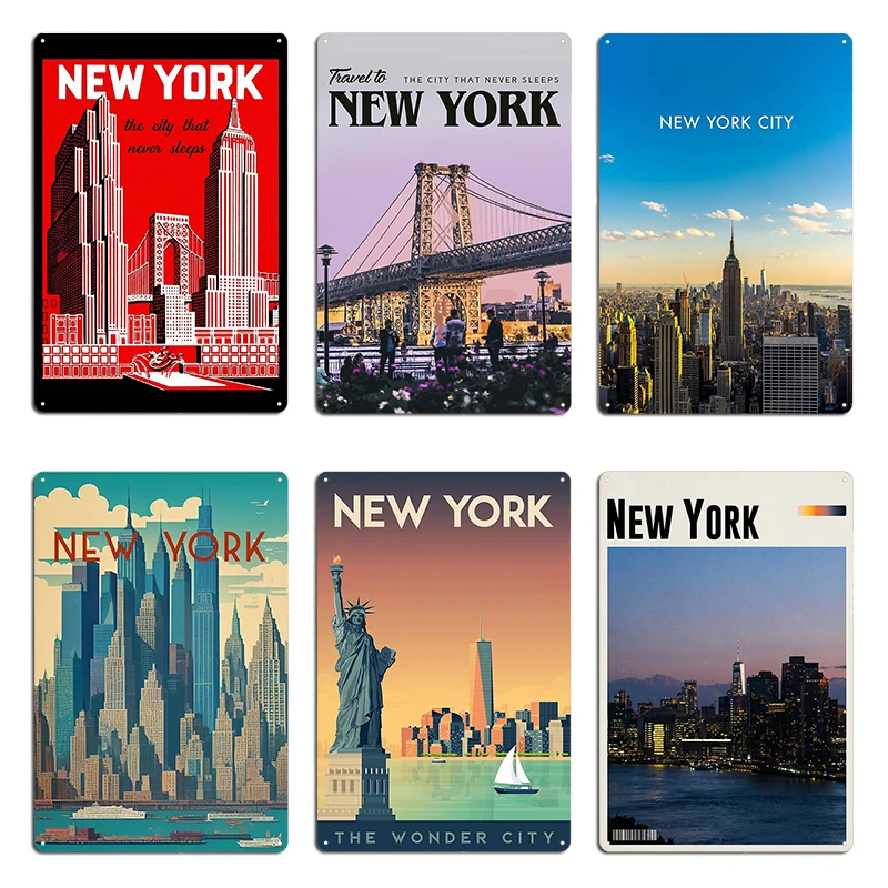 New York City Modern Travel Poster New york Manhattan city Metal Retro Home Garage Living Room Character Tin Sign Poster