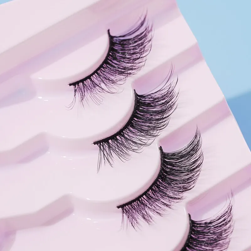 7 Pairs of Thick And Slender Eyelashes With Elongated and Comfortable Black Cotton Thread and Crossed Fishtail, Half Eye False E image 5