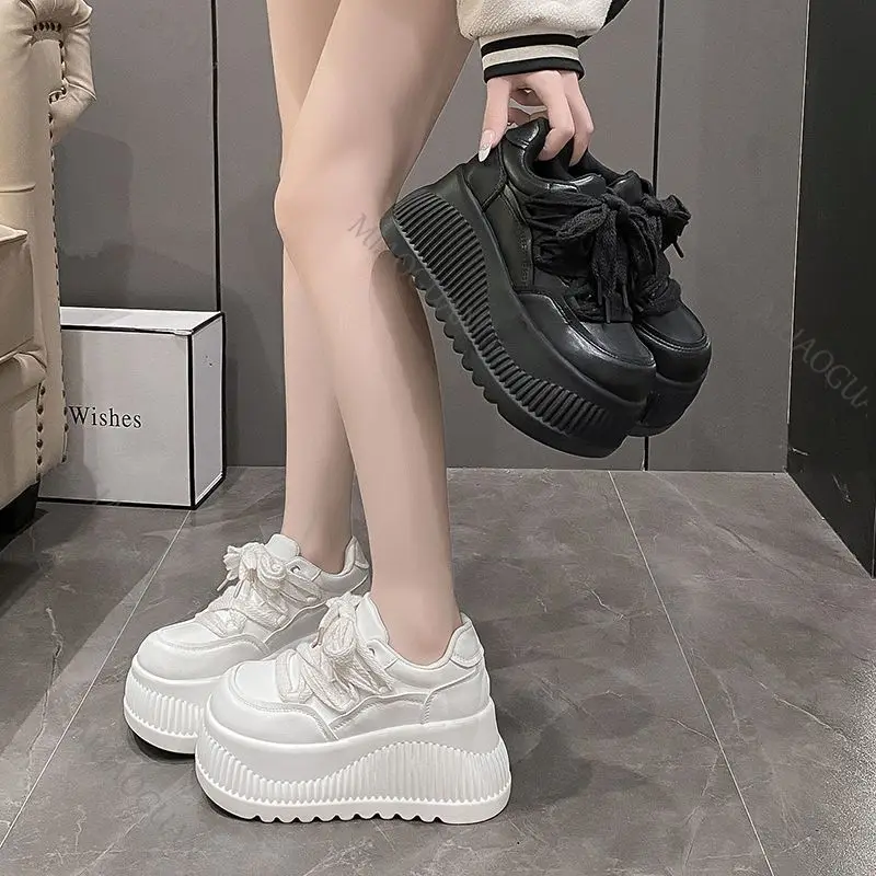 8CM Causal Thick Bottom Women Shoes Fashion Platform Wedge Ladies Chunky Sneakers Versatile Comfort Outdoor Ladies Footwears