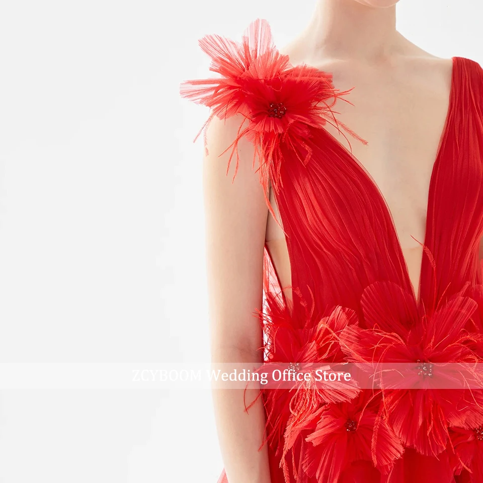 Sexy Deep V-Neck 3D Flowers Feathers Black Evening Dresses 2025 A-Line Sleeveless Floor Length Formal Occasion Party Prom Gowns