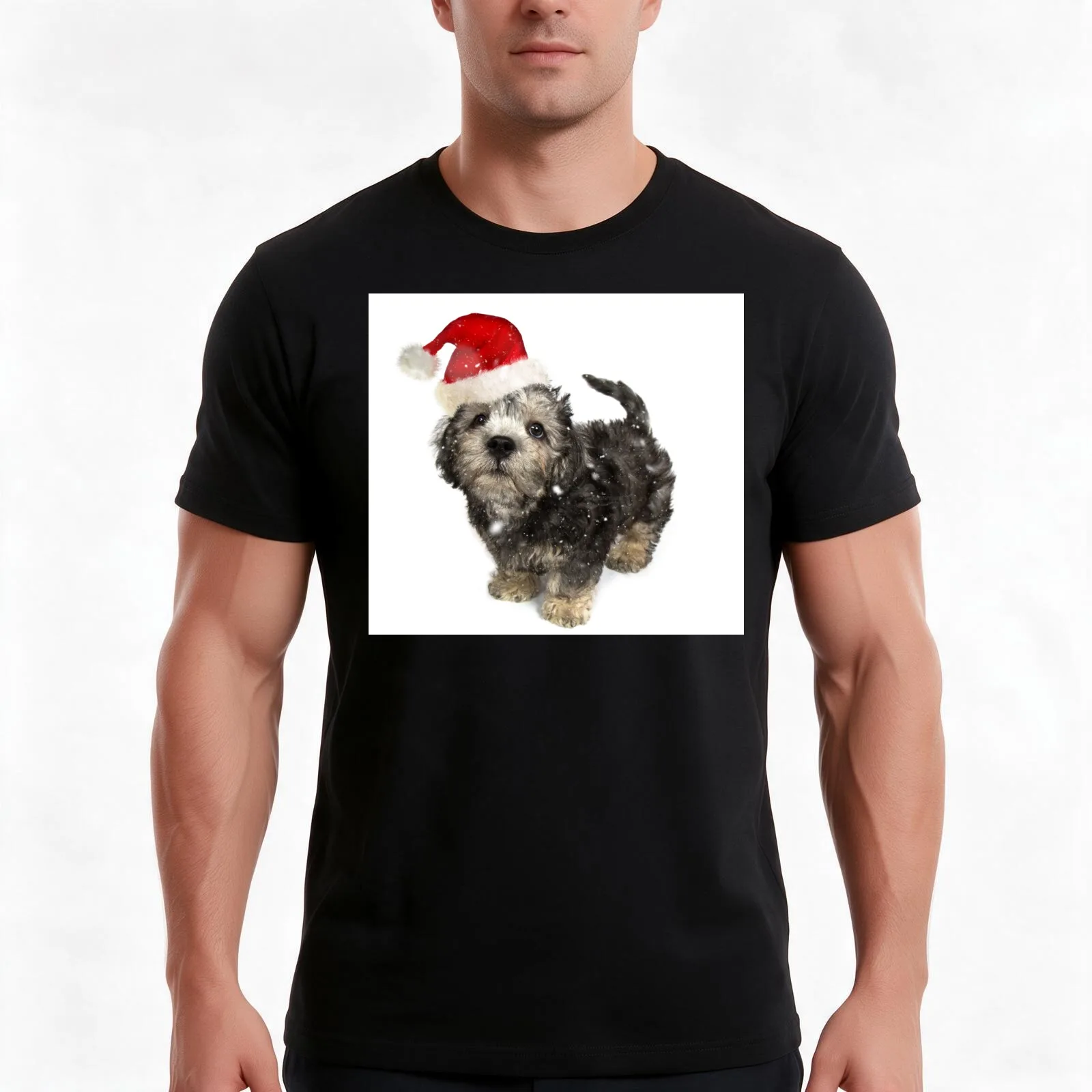Santa Dandie Dinmont Terrier Puppy T-Shirt, Summer Casual Cotton Tee, Oversized Streetwear Tops, Vintage Graphic Print