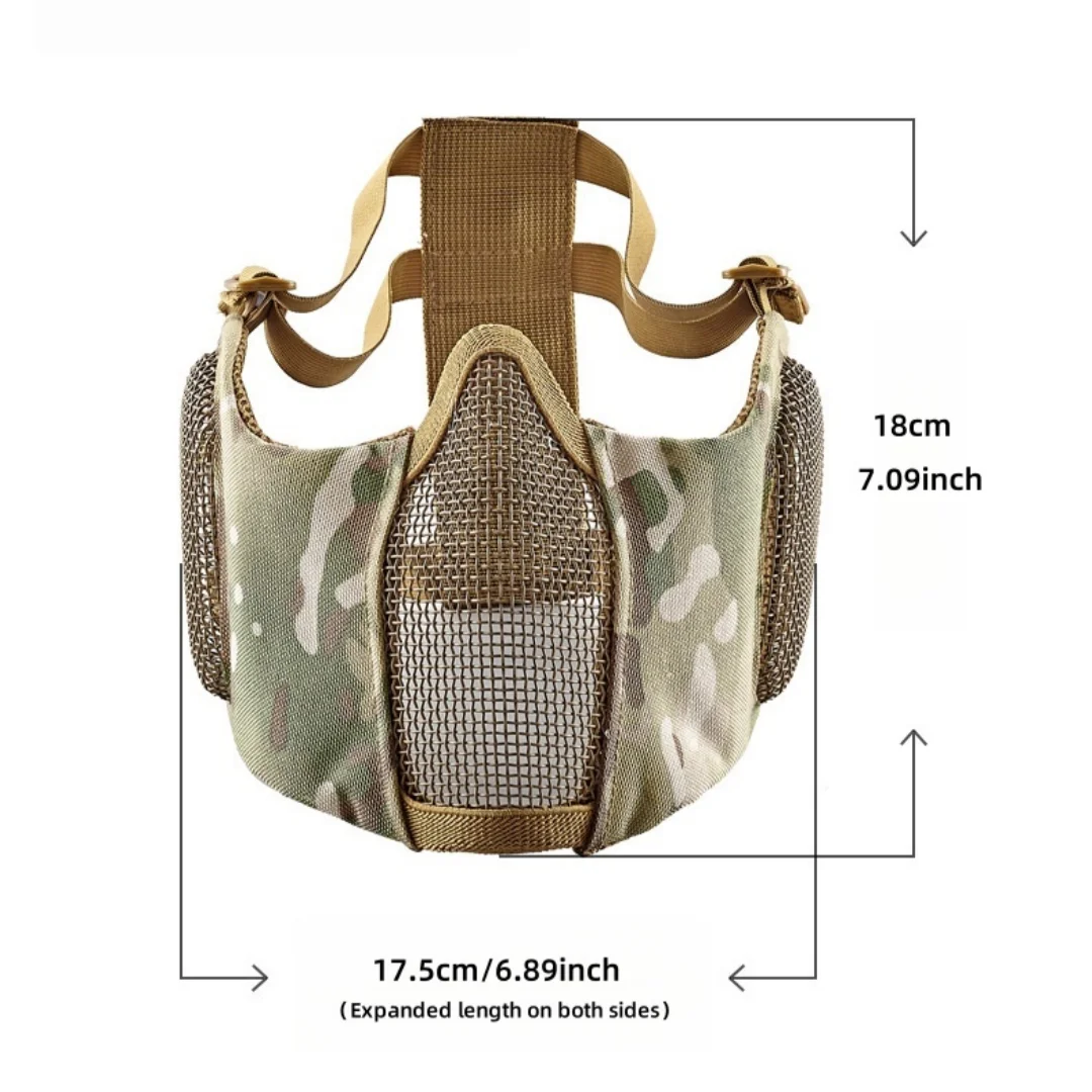 نصف قناع شبكي فولاذي تكتيكي - معدات حماية للصيد في الهواء الطلق، غطاء وجه آمن لكرات الطلاء، شبكة معدنية خفيفة الوزن ومتينة #6