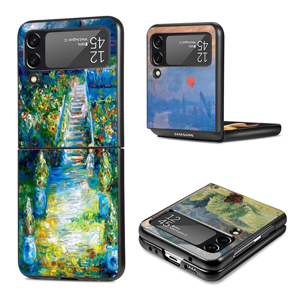 Claude Monet Garden Lotus Bridge Black Phone Cases for Samsung Z Flip 7 6 5 4 3 Luxury Galaxy ZFlip7 ZFlip6 Flip5 Flip4 Flip3 Sh