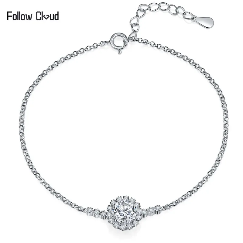 

Follow Cloud 6.5mm D Color Diamond Gemstone Bracelets Moissanite Bracelet 925 Sterling Silver Chain Charms for Women Jewelry