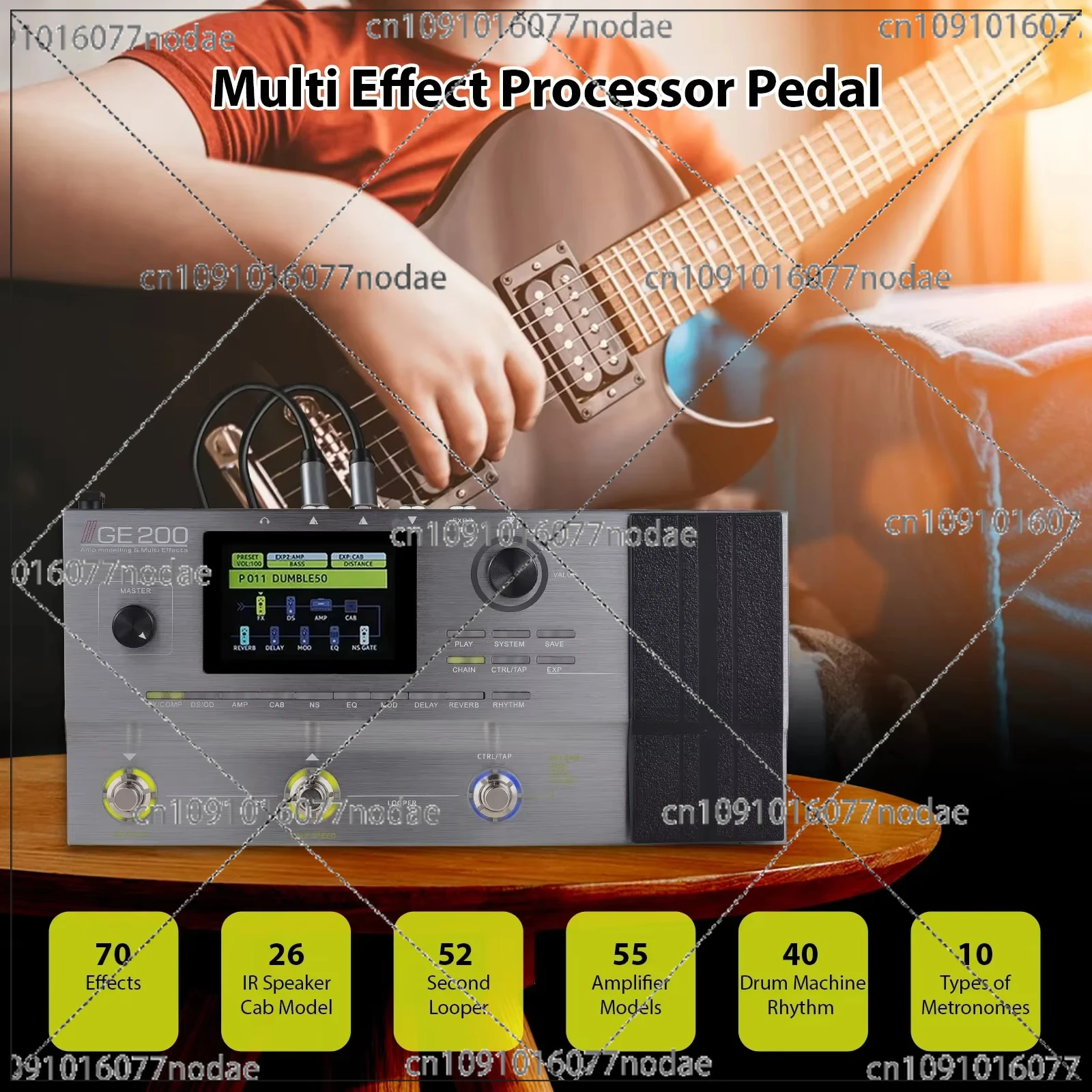 GE200 Guitar Effects Pedal Speaker Simulation Guitar Integrated Effect with 40 Drum Beats and 10 Metronome Delays Reverbs