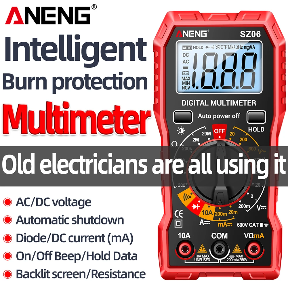 ANENG SZ06 cyfrowy multimetr amperomierz AC/DC woltomierz 2000 liczy do przechowywania profesjonalny miernik podświetlany LCD automatyczne wyłączanie