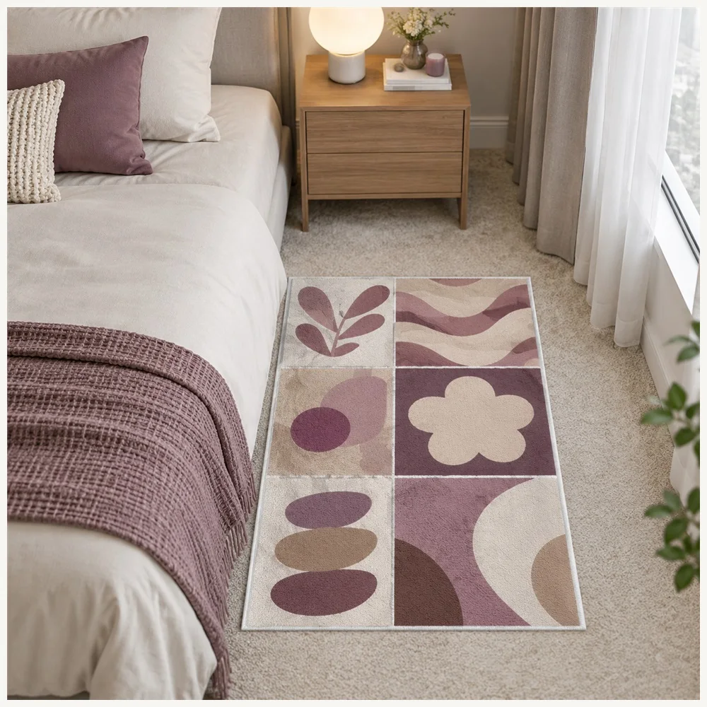 VIKAMA Abstract Organic Shapes Door Mat, Soft Non Slip Flannel Rug, Gallery Style Floor Mat for Pantry, Cloakroom, Hallway