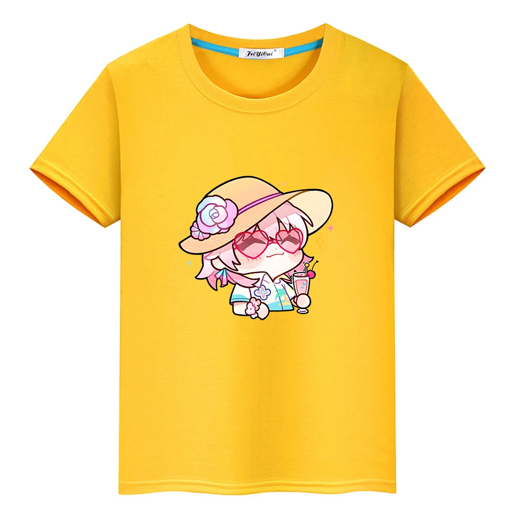 Honkai Star Rail March 7th T-shirt Game Cartoon Graphic Children Tee-shirt Kawaii Boys/Girls Children Tshirt 100% Cotton Summer