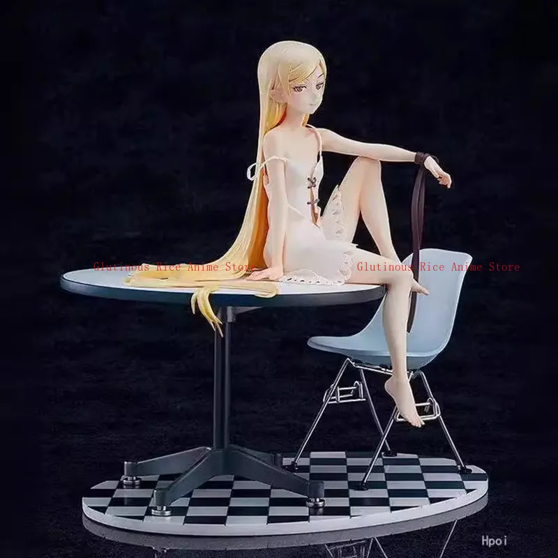 

In stock Anime Monogatari Bakemonogatari Oshino Shinobu Painted White Dress Sitting Table Ver PVC Action Figure Xmas gift toy