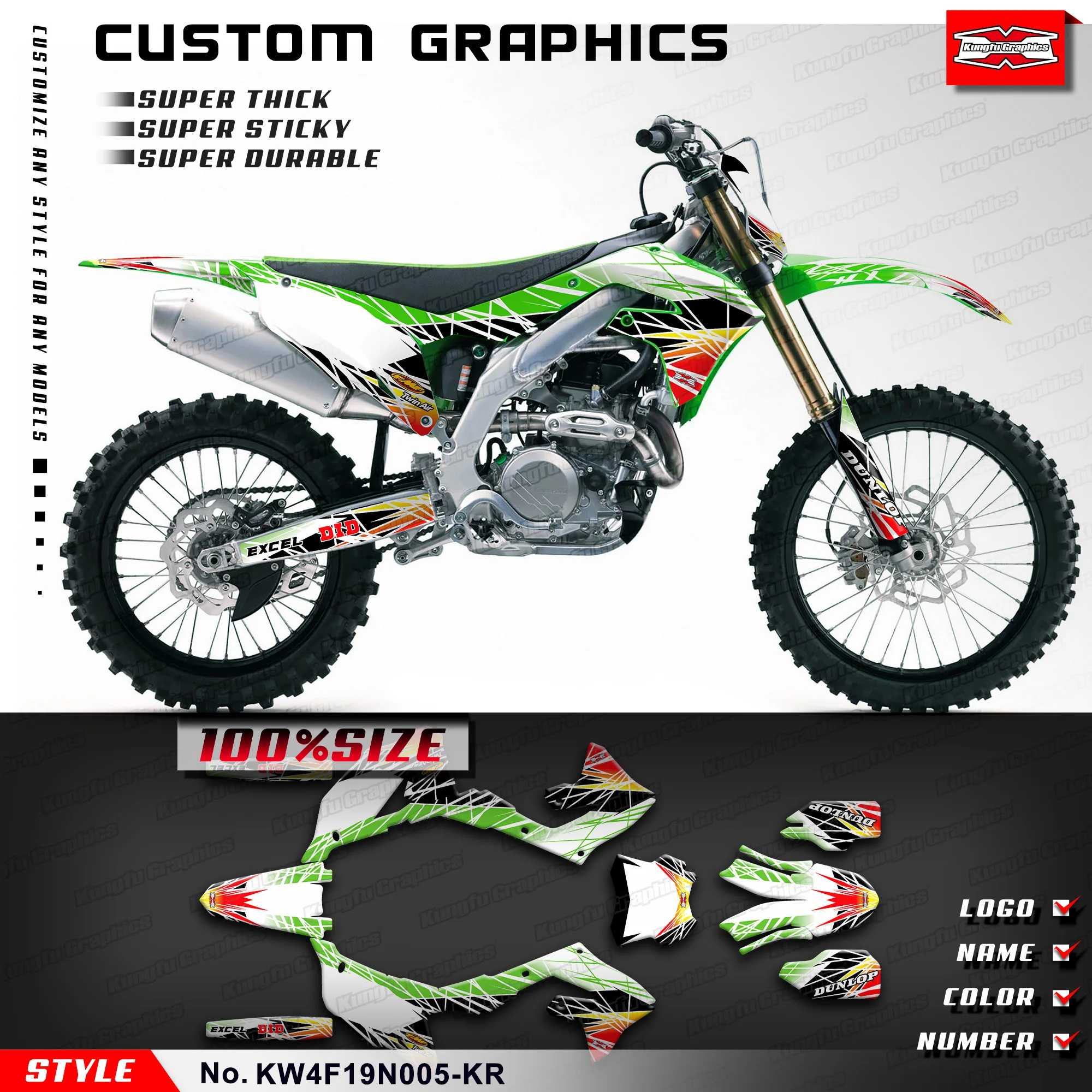 

KUNGFU GRAPHICS Stickers Set Wrap Design for Kawasaki KX450F KX250F KXF450 KX250X 2019 2020 2021 2022 2023, KW4F19N005-KR