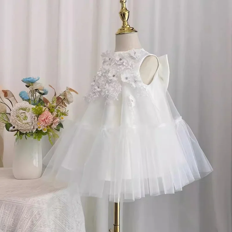 

Baby First for Girls, Korean Style Waist Birthday Wedding High-End Elegant Flower Girl Princess Puffy Tulle Summer Dress
