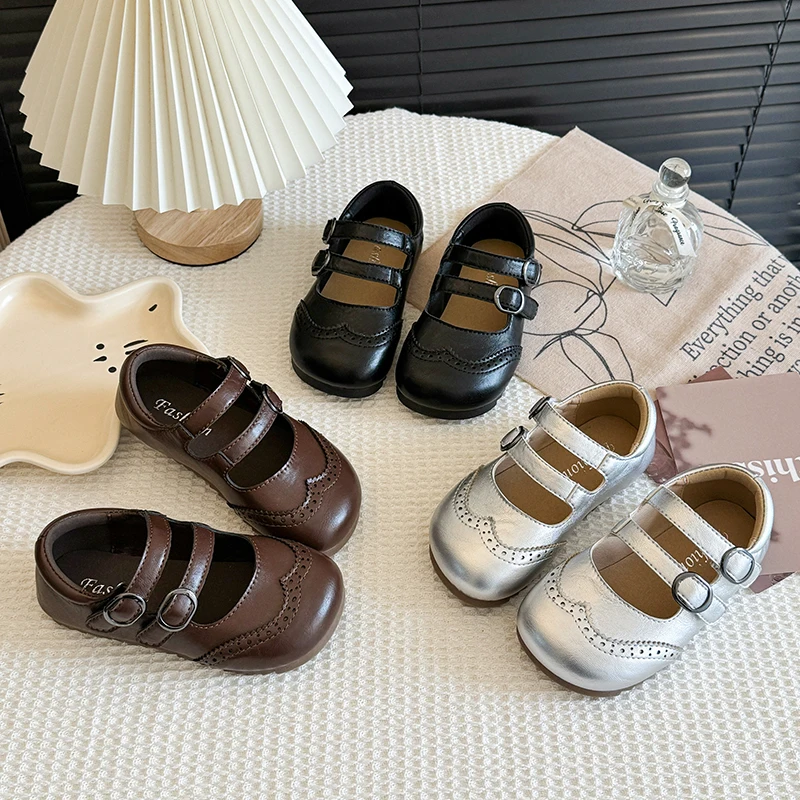 

Girls Leather Shoes 2026 Spring Summer Elegant Children Princess Dress Shoes Soft Bottom Anti Slip Toddler Kids Flat Mary Janes