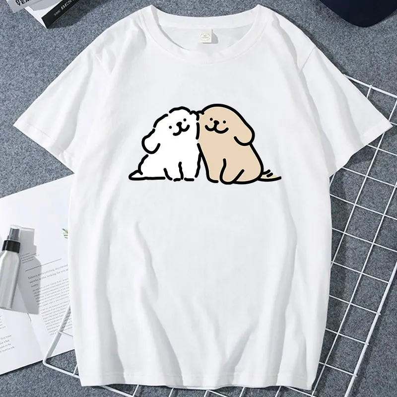 Maltese Line Puppy Women Clothing Kawaii Cartoon God Man Couple Printed T-shirt Girlfriend Boyfriend Birthday Gift Ropa Mujer