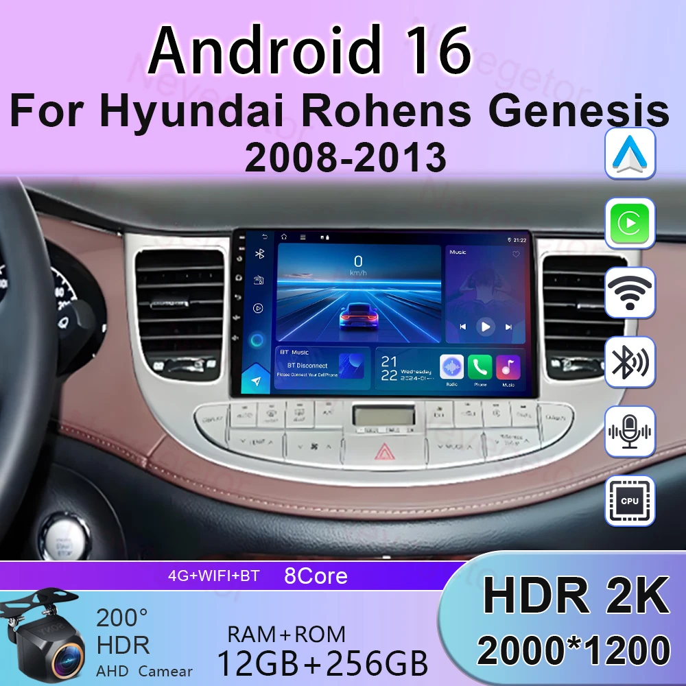 WIFI For Hyundai Rohens Genesis 2008 2009 2010 2011 2012-2013 Carplay Android 16 Car Radio Multimedia Navigation 2 DIN Autoradio