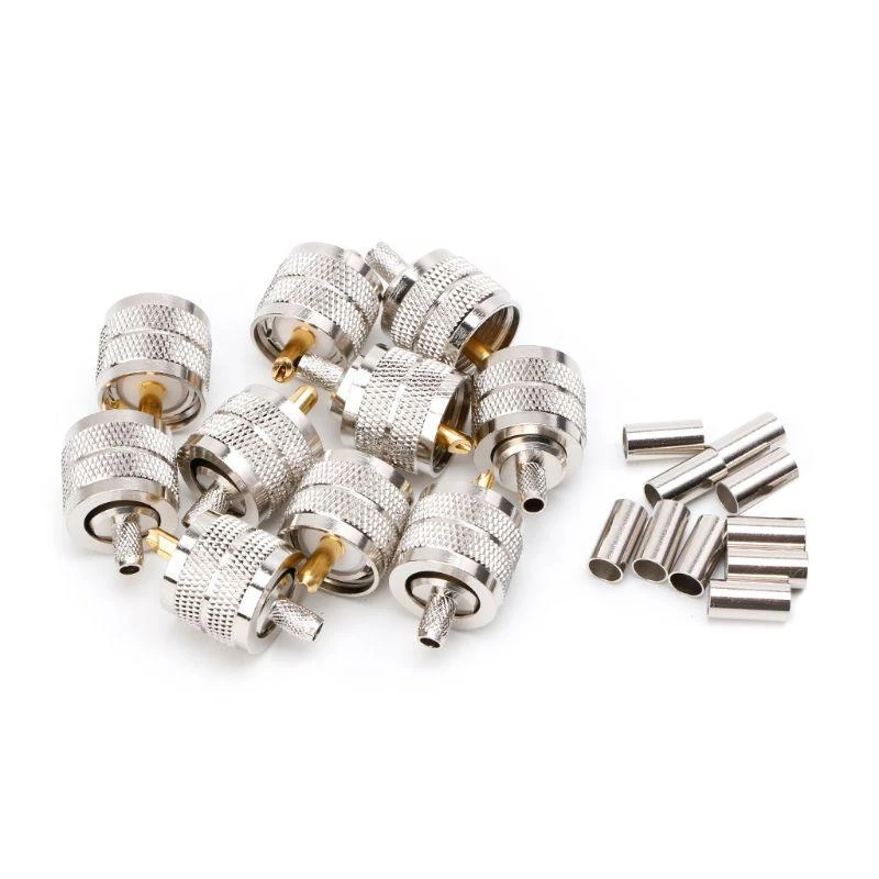 

H55F 10PCS UHF Мужчина PL259 Plugure Crufp RG58/142 LMR195 RG400 Вкрученное соединение соединителя