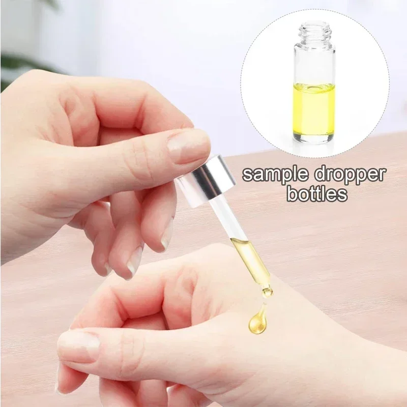 10 Stück 1ml/2ml/3ml/5ml klare/bernstein farbene Mini-Glas-Tropf flaschen Proben fläschchen mit Glas-Pipette für die Aroma therapie mit ätherischen Ölen