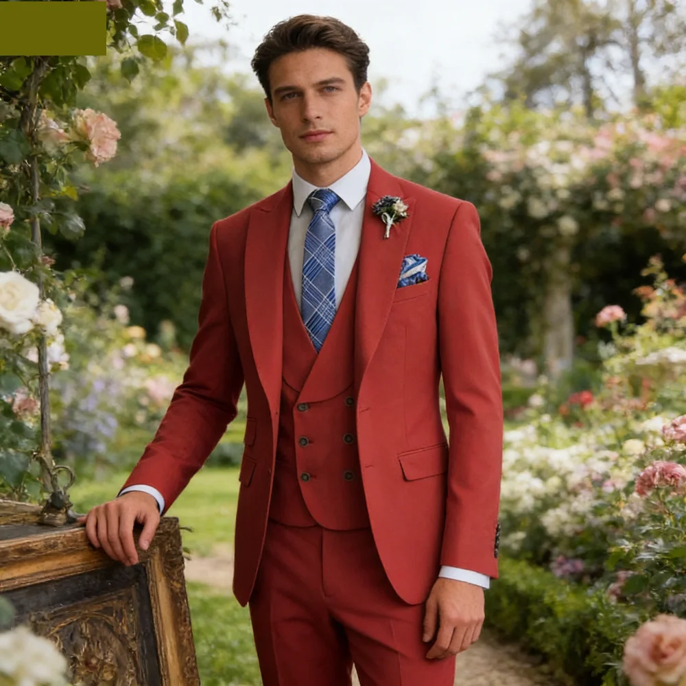 Formal Wedding Suits for Men Casual Business Suit High-end Slim Fit Party Prom Suit 3 Pcs Set Groom Tuxedos (Jacket+Vest+Pants)