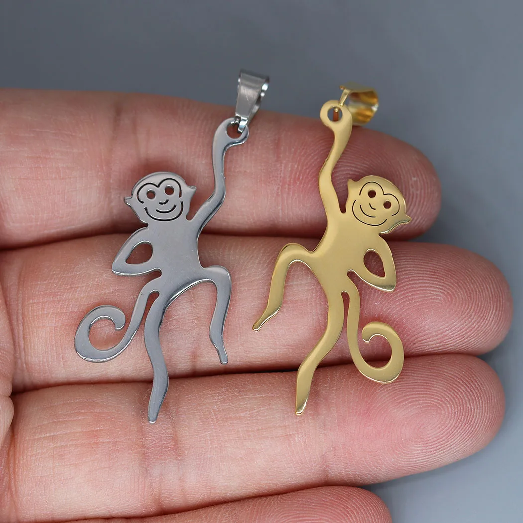 3pcs/lot Tiny Spirit Totem Lovely Monkey Charm Pendant For Necklace Bracelets Crafts Making Handmade Stainless Steel Charm