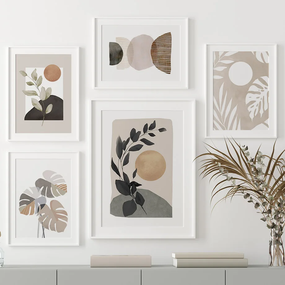 1PC frameless decorative art print,Bohemian Sun Leaf Geometry Nordic Abstract Art Posters Prints Wall Art Canvas Painting Hotel