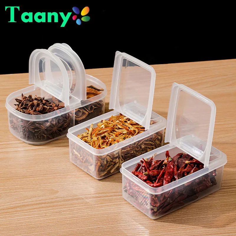 Transparent storage box with lid fresh-keeping kitchen spices seasoning sealed storage box plastic multi-grain storage Container