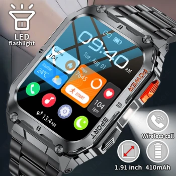LIGE 1.91 인치 HD 스크린 스마트 워치, LED 조명 IP68 방수, 야외 스포츠 건강 모니터 스마트워치, 안드로이드 IOS용
