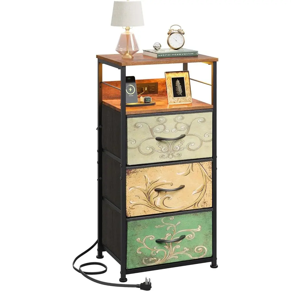 

31.9 High LED Nightstand with 3 Drawers, USB Ports, and Outlets for Bedrooms, Dorms, and Entryways in Coral Painted Finish