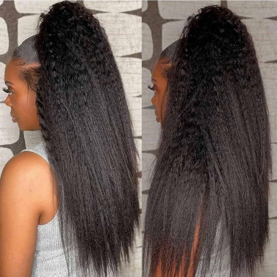 Kinky Straight 360 HD Lace Frontal Wigs Brazilian Human Hair 220 Density Black 360 Full Lace Wig Invisible Drawstring For Women