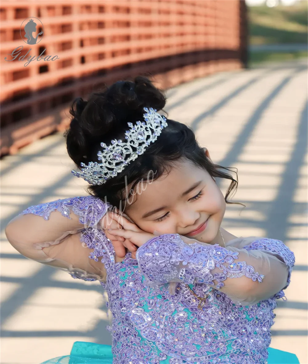 Flower Girl Dresses with Lavanda Appliqué, Tule Fofo, Concurso de Formatura, Primeira Comunhão, Flor Nupcial, Eventos Oficiais, Menina