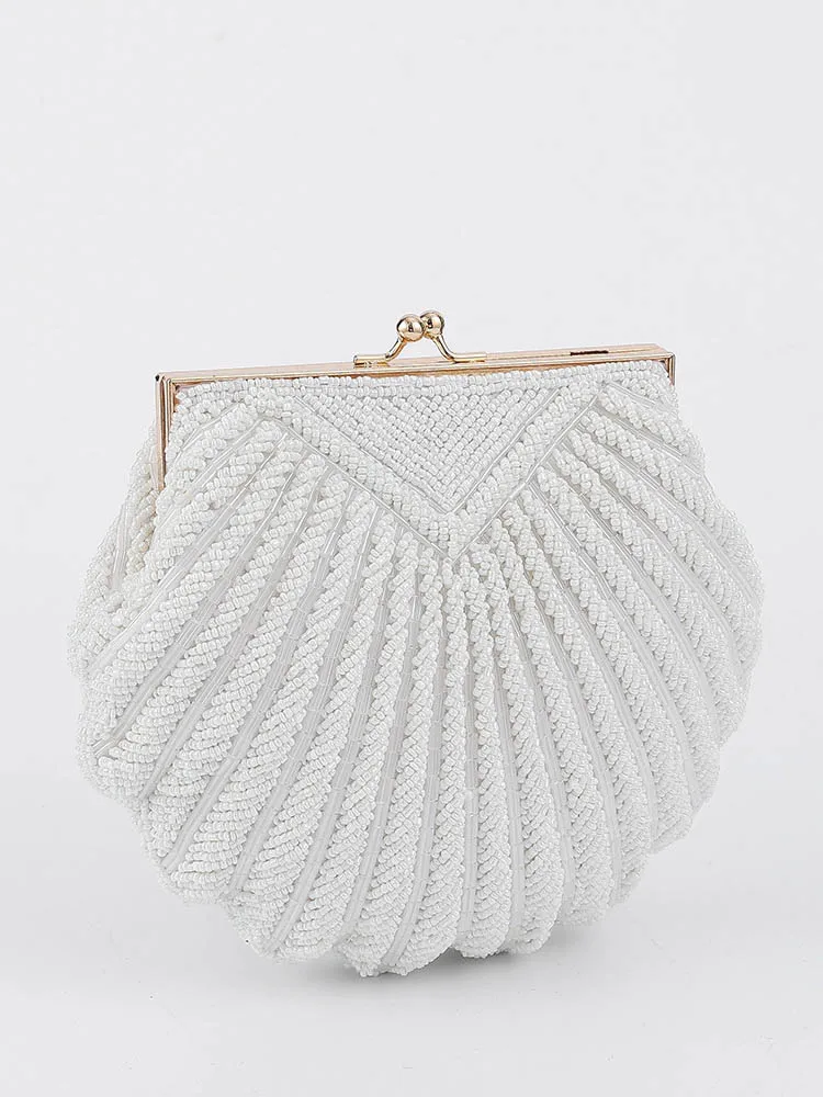 Vintage Beaded Shell Bag Lady Elegant Party Banquet Fashion Clutch Bags Chain Small Single Shoulder Handbag Women Crossbody Bags