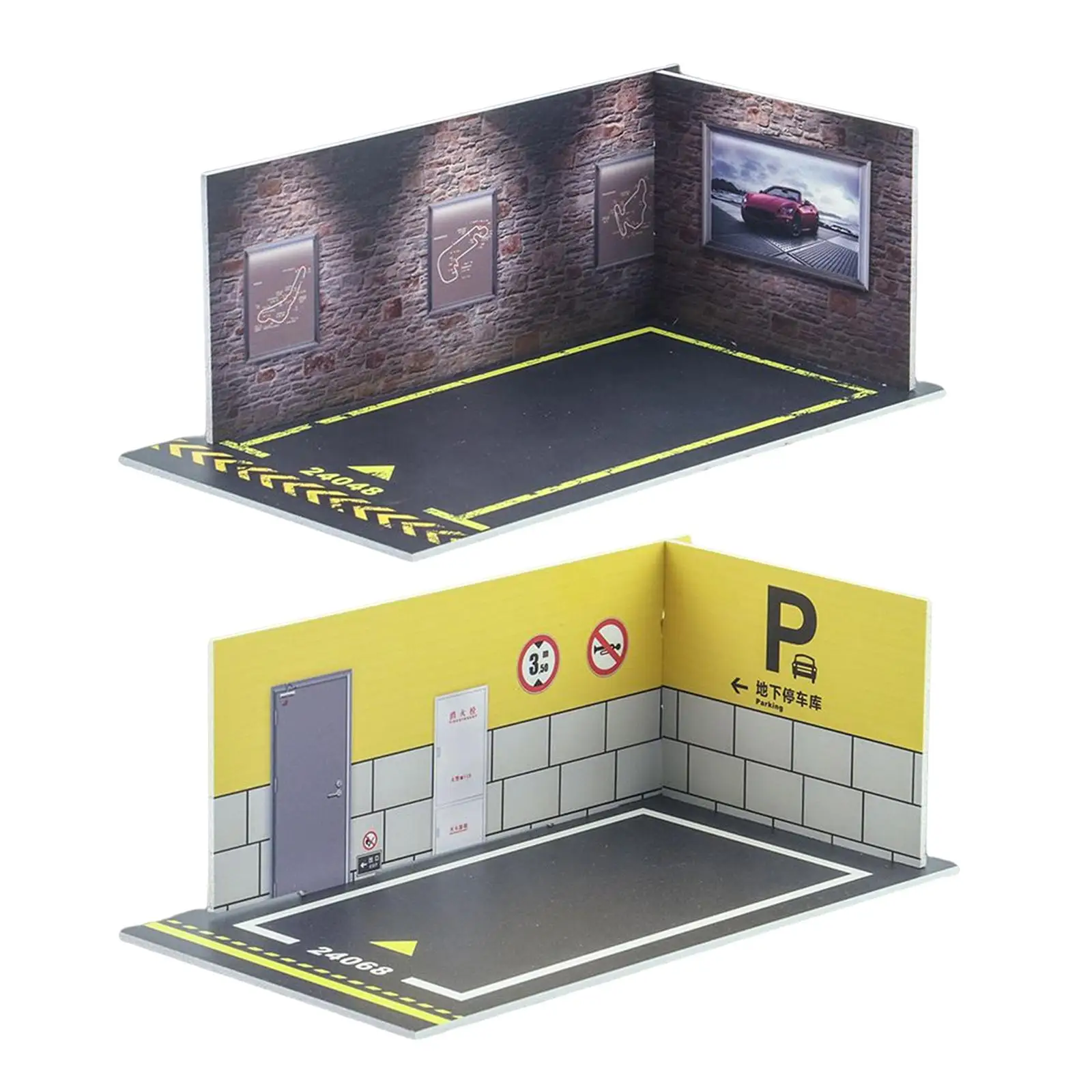 

2x 1:24 Car Model Parking Lot Car Garage Diecast Scene Background Collection Showcase
