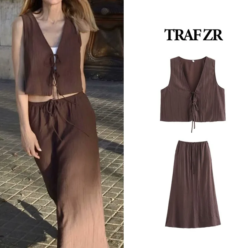 TRAF ZR Elegant Dresses for Women New in Full Number Long Travel Vacation Matching Casual Women\'s Summer Dresses Sets