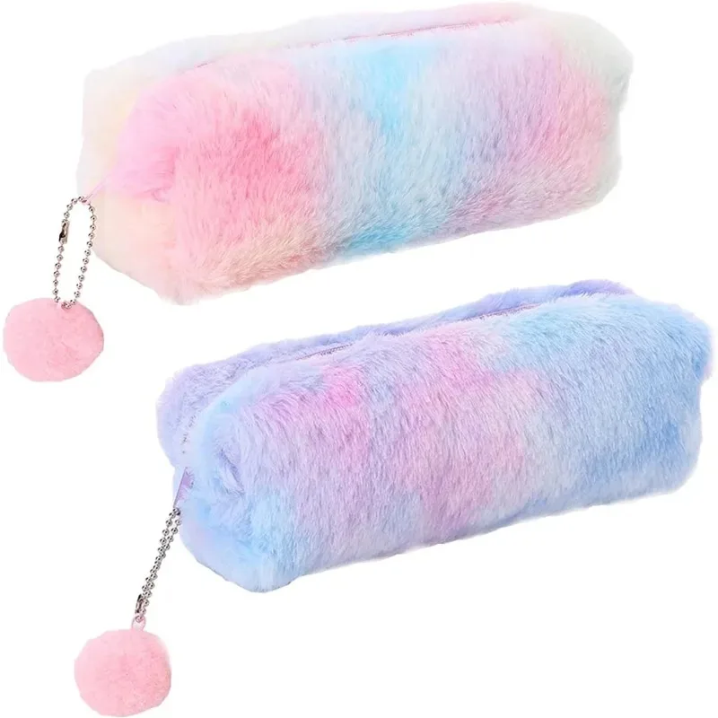 حقيبة أقلام رصاص من القطيفة المنفوشة، تصميمات متدرجة قوس قزح للفتيات، من عمر 3 إلى 12 عامًا - هدايا مثالية لأعياد الميلاد والتخرج وعيد الميلاد قطعتين