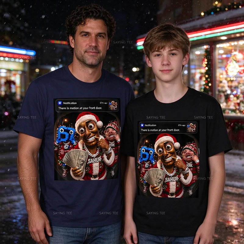 Motion At Your Front Tung Tung Sahur John Pork 67 Christmas T-Shirt Y2k Humor Funny Personality Xmas Novelty Gift Cotton Tee Top