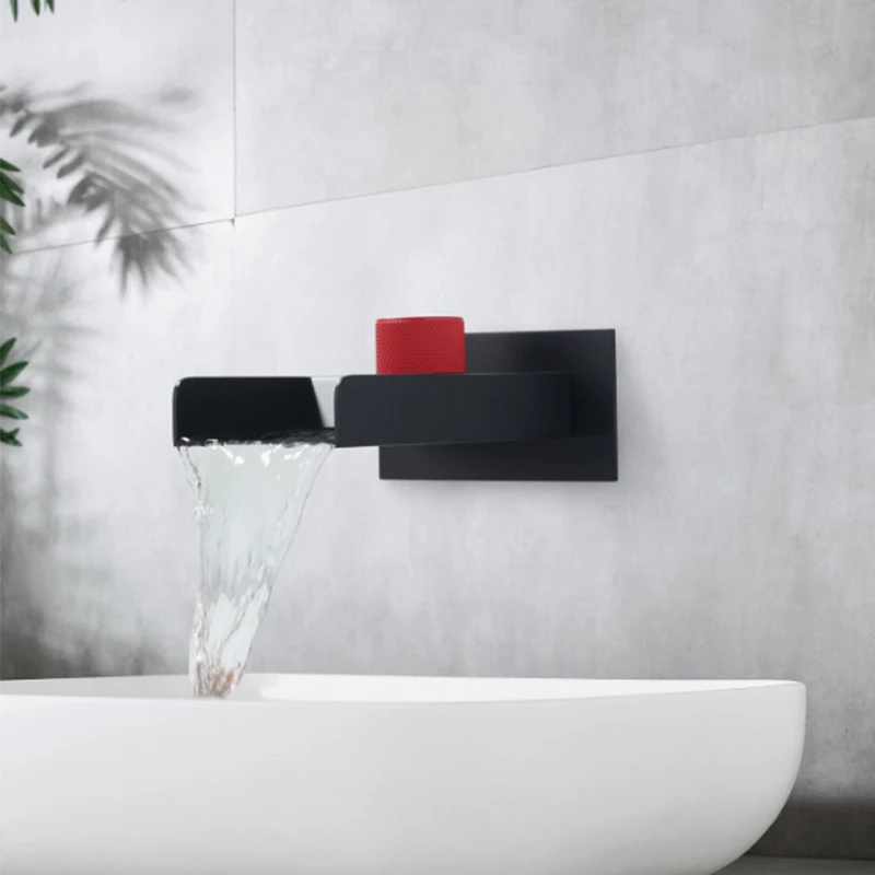 

Wall Mounted Single Hole Single Handle Sink Faucet Waterfall Bathtub Faucet Hot And Cold Mixed Faucet Black