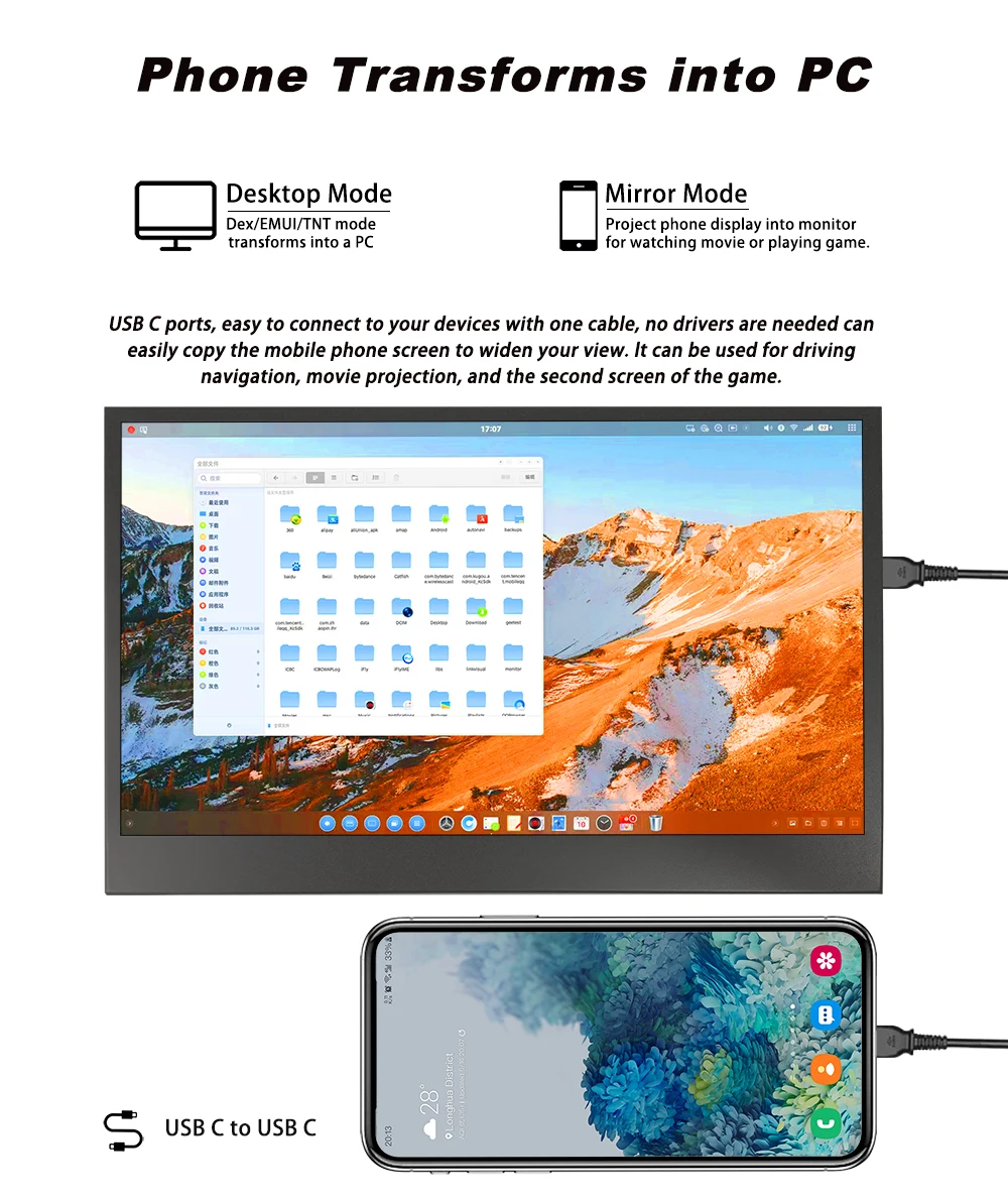 LESOWN Monitor LCD portatile largo da 12.5 pollici USB C Touchscreen capacitivo HDMI 1920x1080 IPS Monitor Sub Screen per Computer da gioco