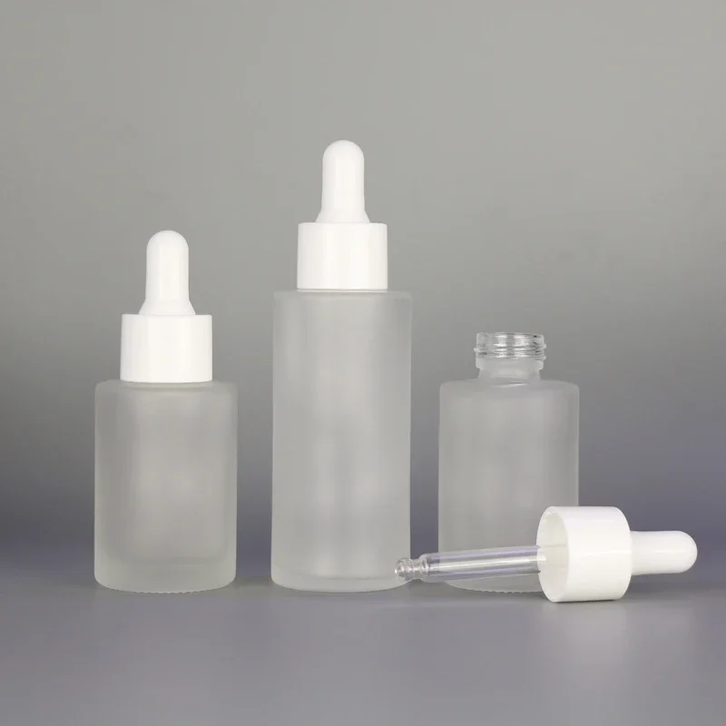 

96pcs 100ml flat shoulder clear frosted thick hair oil serum glass dropper bottle for essential oil 15ml 30ml 50ml 60ml 80ml