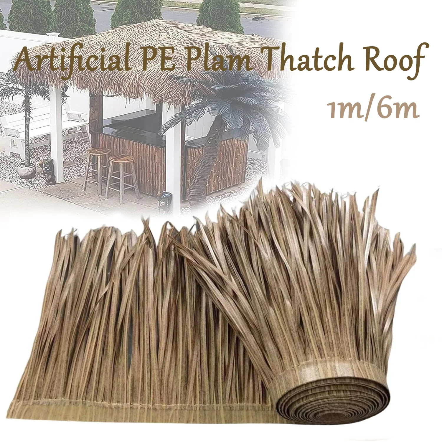 

6M Tiki Bar Simulation Palm Thatch Roll Artificial Straw Roof Thatch Waterproof PVC Mexican Style Grass Roof Decor Patio