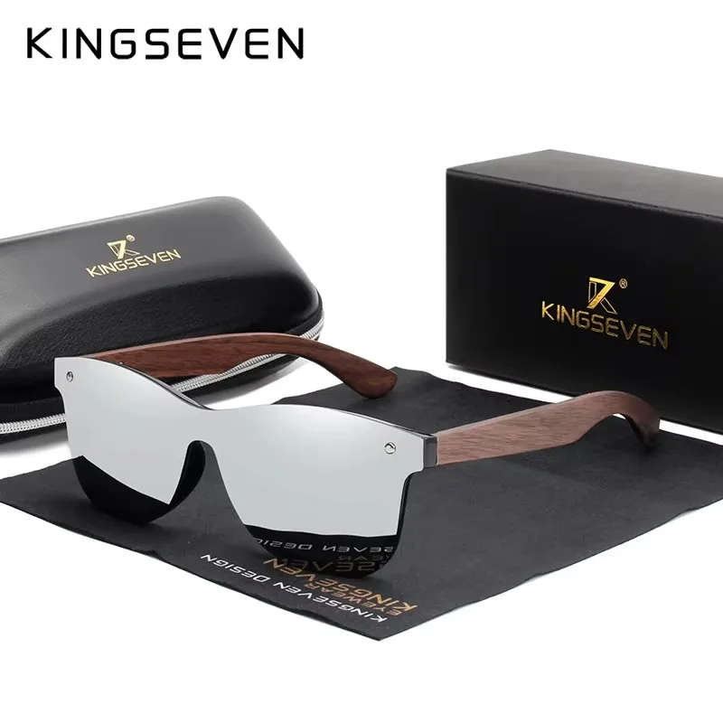 KINGSEVEN Polarized Sunglasses For Men UV400 Lens Outdoor Glasses Women Driving Walnut Wooden Eyewear