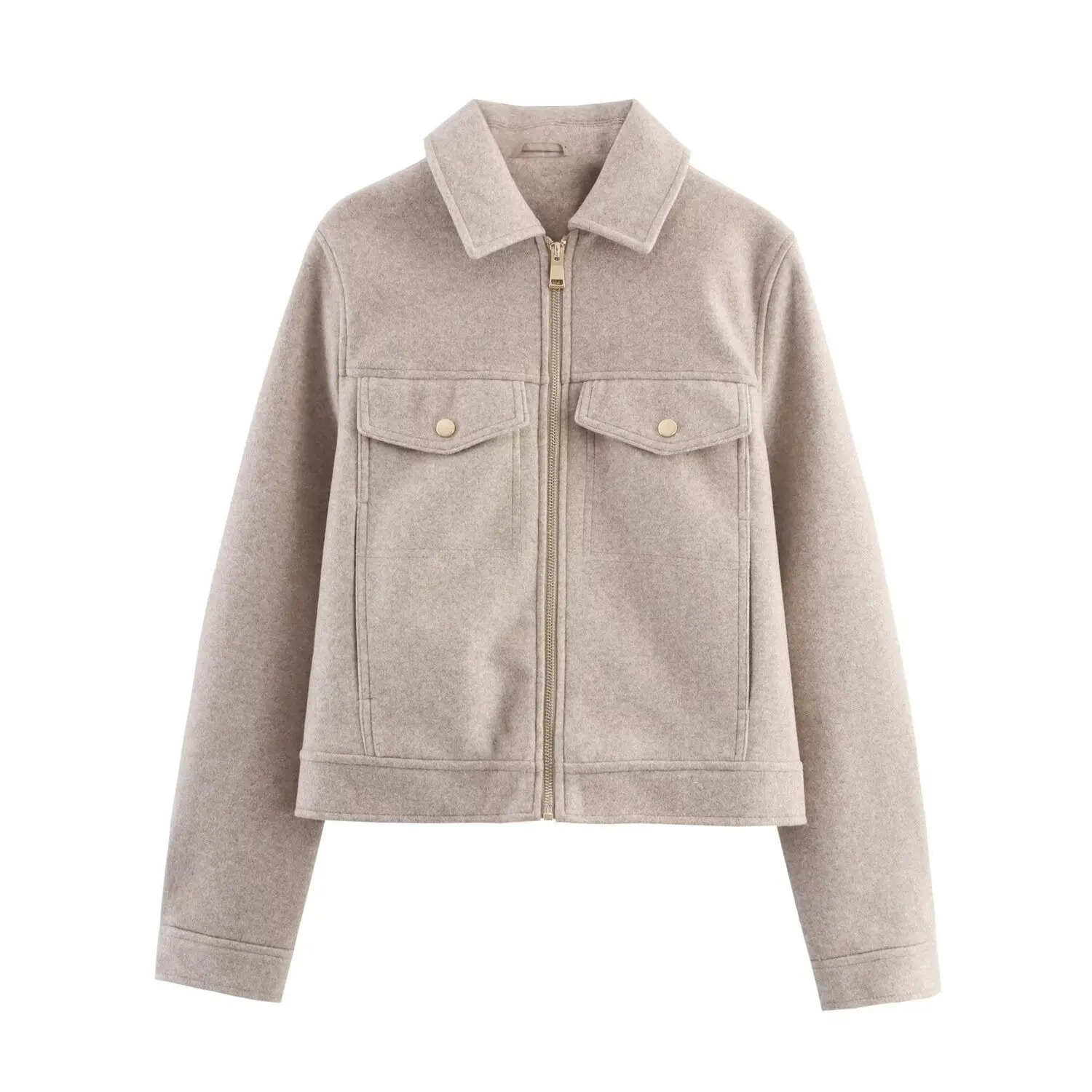 

Winter Short Solid-Color Jacket Korea Style Soft Zip Polo-Collar Jacket Slim-Fit Loose Warm Casual Outerwear Woolen Daily Wear