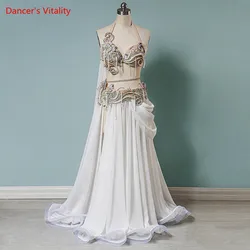 Traje de danza del vientre con diamantes, cinturón de sujetador, gasa, falda Swing grande, conjunto de rendimiento, ropa de competición personalizada de alta gama para adultos y niños