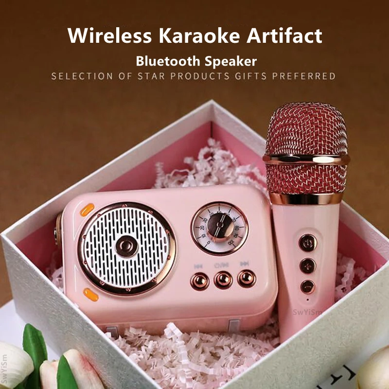 Ensemble audio de microphone UHF portable pour enfants, mini haut-parleur Bluetooth karaoké, caisson de basses sans fil, stéréo, fête à la maison, KTV, BElement