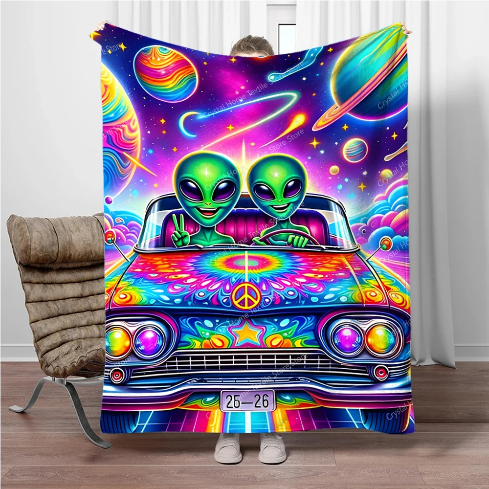 

Alien Space Car Flannel Blanket Home Sofa Lunch Break Blankets Children Student Blankets Nap Cover Kid Camping Bed Couch Office