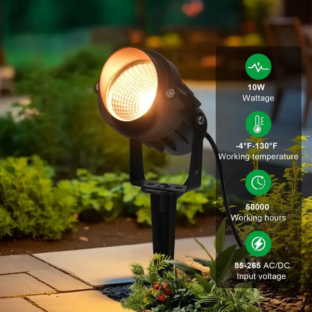 10W LED Landscape Lights Outdoor 110V 220V Warm White Waterproof Garden Pathway Lights Wall Tree Lawn Spotlights with Spike