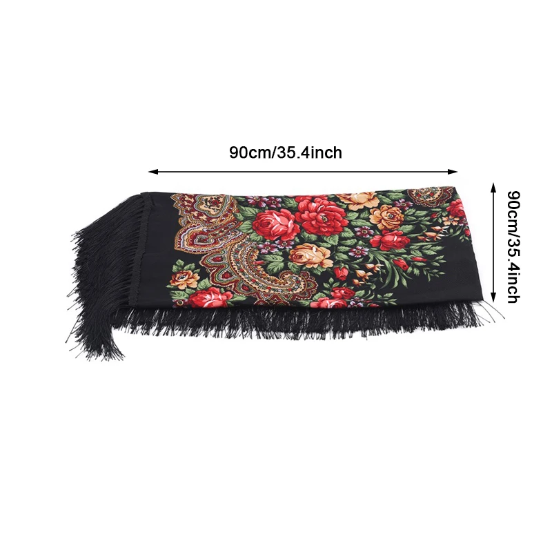 90*90cm Enthic Style Russian Women's Square Scarf Shawl Retro National Fringed Print Scarves Winter Ladies Head Wraps