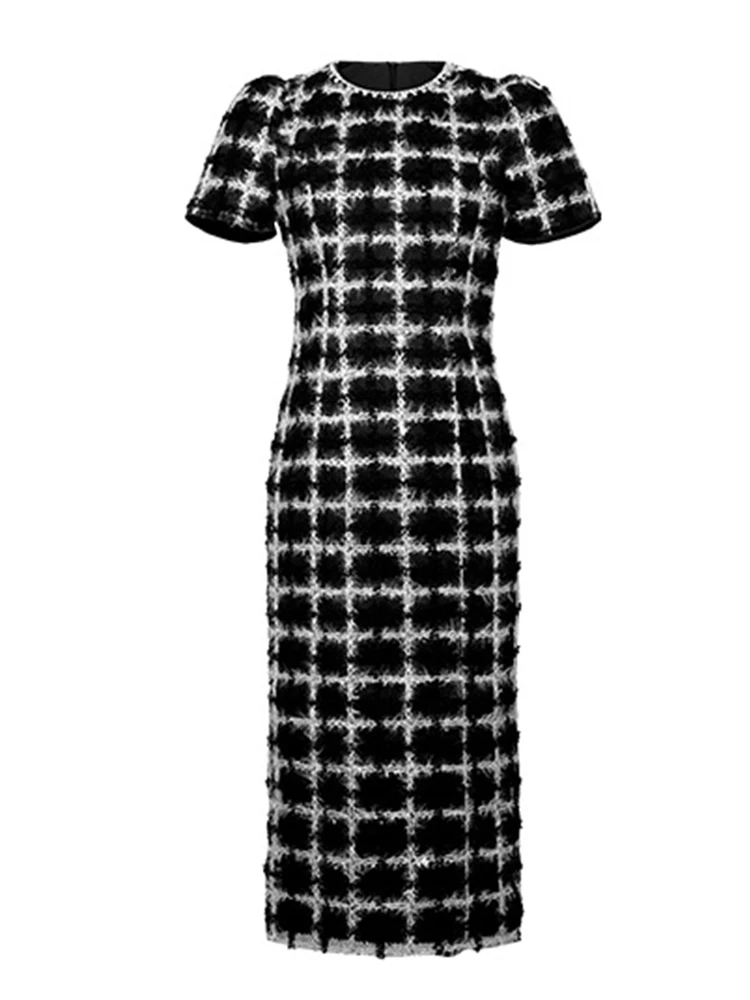 Robe de Banquet classique française pour femmes, exquise, noir et blanc, Patchwork de diamants, moulante, fête de bal, mi-longue